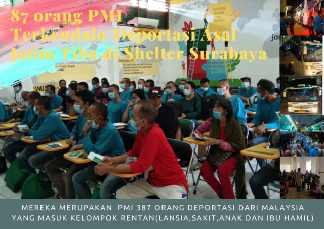87 TKI asal Jatim yang Dideportasi dari Berbagai Negara Tiba di Shelter Surabaya